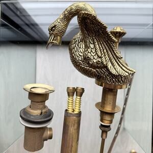 Vintage Gold Brass Swan Sink Tub Spigot Faucet Fixture Hardware Metal Spain